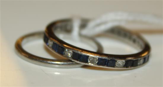 Sapphire & diamond eternity ring, platinum setting & a platinum wedding ring(-)